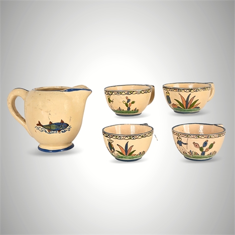 Mid-20th Century Mexican Tonalá-Style Hand-Painted Pottery Tea Set – Folk Art