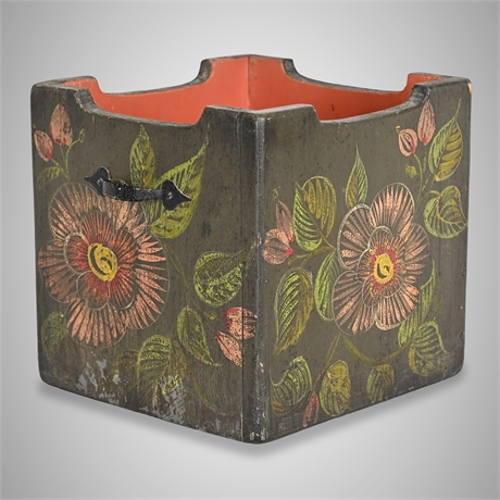 Mexican Folk Art Hand-Painted Floral Wooden Box with Iron Handles