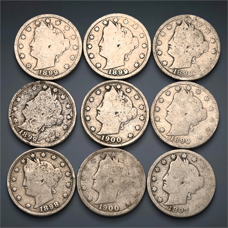 (9) Liberty Head V Nickels