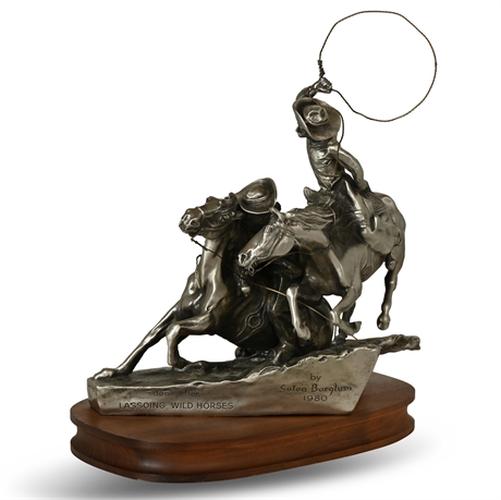 Solon Borglum 'Lassoing Wild Horses' Sculpture