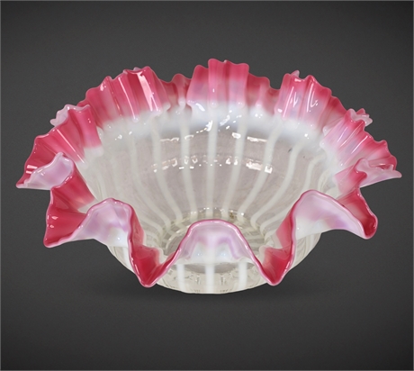 Victorian Cranberry‑Cased Opalescent Ruffled Glass Bride’s Bowl
