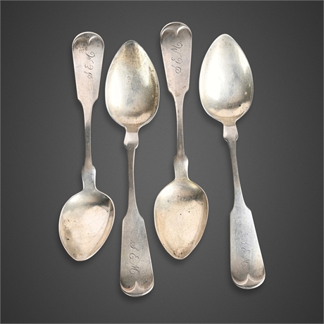 1895 Continental 925 Sterling Fiddle Pattern Teaspoons, Set of 4