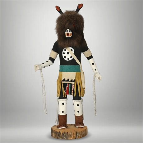 Navajo Wolf Kachina Doll by R. Begay – Hand-Painted, Wood & Leather