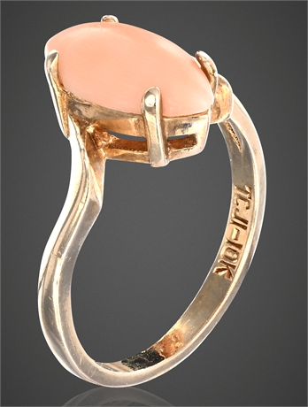 Vintage 10K Gold Ring w/ Marquise Coral Solitaire 2.7g Size 6.25