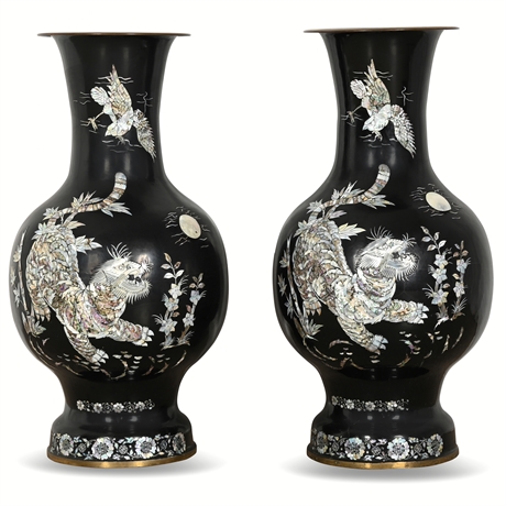 Pair of 20th Century Korean Mother-of-Pearl Inlaid Vases