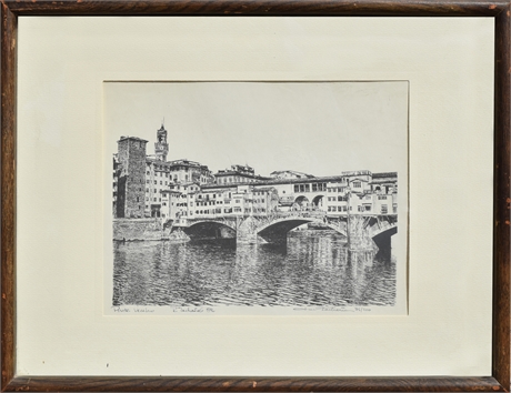 R. Zacharias (1976), Ponte Vecchio, Limited Edition Etching 75/200