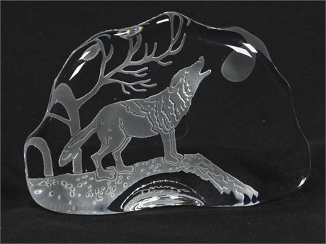 Etched Art Glass Wolf