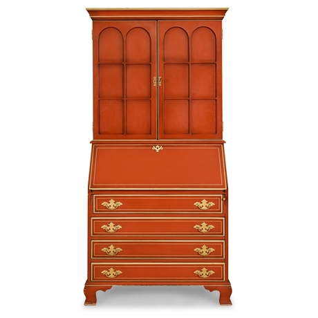 Jasper Cabinet Co. Red Lacquer Secretary Bookcase — Birch, Colonial