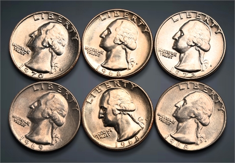 1968 - 1972 (6) Denver Mint Washington Quarters