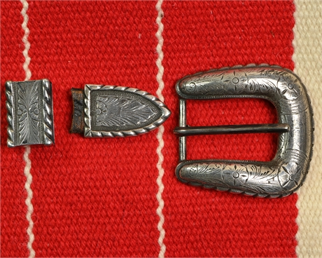 Vintage Mexican Sterling Silver Buckle Set