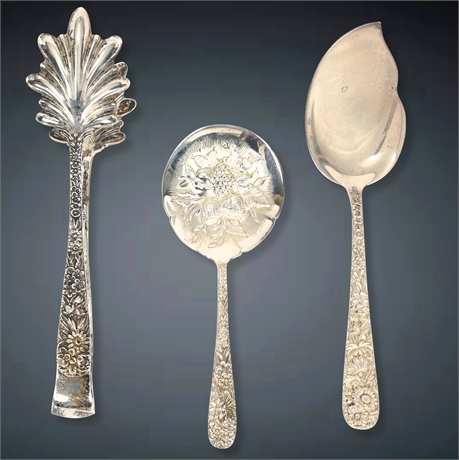 Antique S. Kirk & Son Repoussé Sterling Silver Serving Set – 3 Pieces