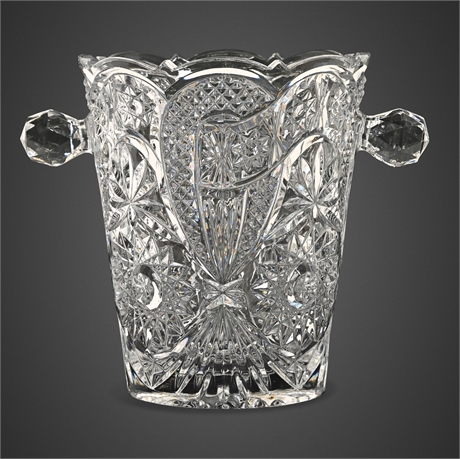 Heavy Crystal Champagne Bucket with Faceted Ball Handles, Hobstar & Fan
