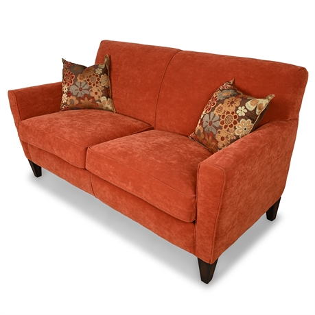 Flexsteel Digby Loveseat – Electric Rust Upholstery, Pier 1 Pillows Included