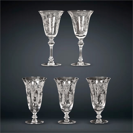 5 Tiffin "Cherokee Rose" Stemware