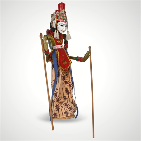 Traditional Wayang Golek Rod Puppet on Wooden Display Stand