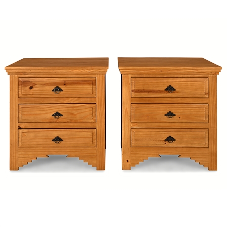 Pair Ponderosa Pine Rustic Nightstands, Iron Pulls