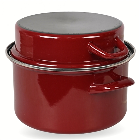 Pair Red Enamel Dutch Oven & Saucepan