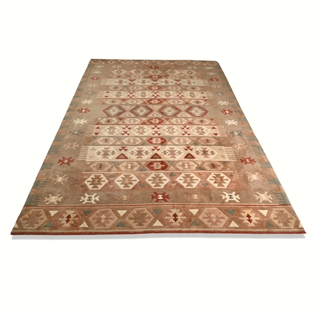 Wool Area Rug Southwestern Kilim Geometric 9x11 — Taupe Rust Sage Unmarked
