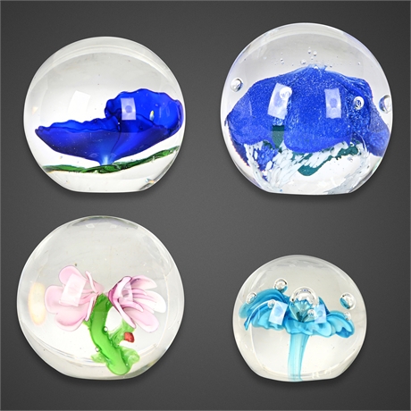 Studio Art Glass Paperweights — Floral & Abstract Forms