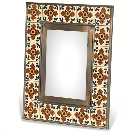 Mexican Tin and Talavera Tile Mirror