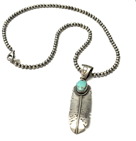 Signed Sterling Silver Native American Feather Necklace and Pendant