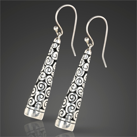 Sterling Silver Swirl Pattern Dangle Earrings