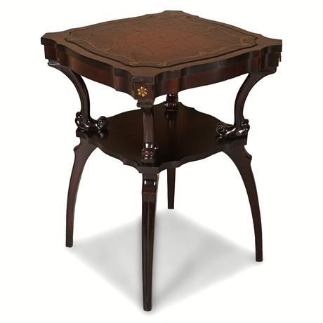 Mid-Century French Regency Mahogany Table w/ Red Leather Inlay