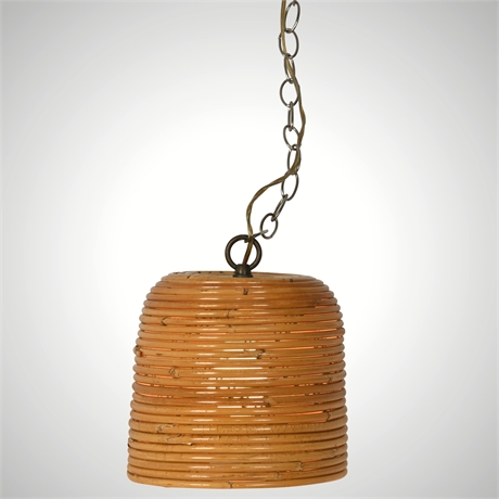 Vintage Italian Spiral Rattan Drum Pendant Light with Dimmer Switch