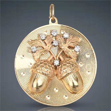 14K Diamond Acorn Pendant