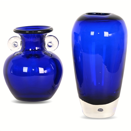 Pair Cobalt Blown Glass Vases