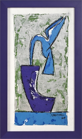 Magdiel Signed Abstract Still Life — Oil on Masonite, Framed