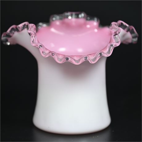Vintage Fenton Pink and White Top Hat Vase