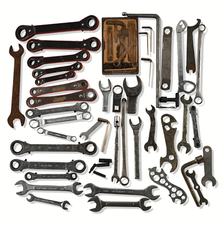 45 Pieces Misc. Wrenches – Box, Open-End, Ratchet, Hex, Kit  Auction Description