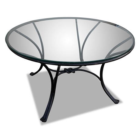 Small Wrought Iron Table with Tempered Glass Top