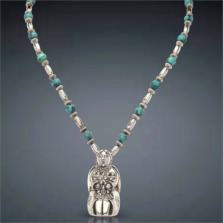 Carol Felley Sterling & Turquoise Storyteller Necklace