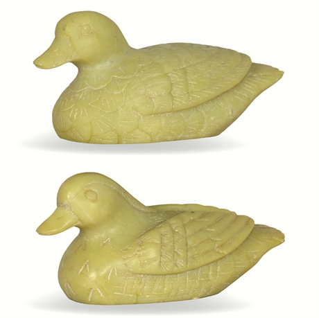 Vintage Hand-Carved Jadeite Ducks