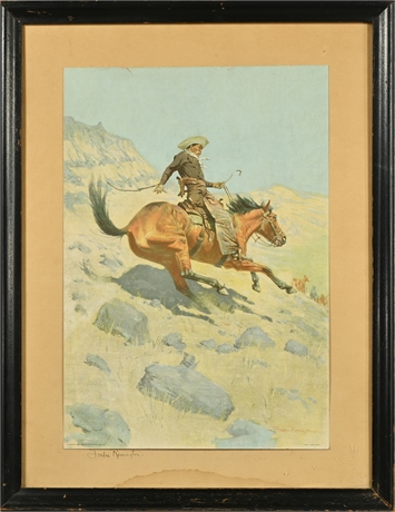 Signed Frederic Remington Print 'The Cowboy'
