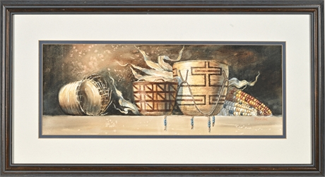 Norma Lane “Nez Perce Baskets” Watercolor – Framed
