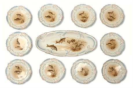 Circa 1900 Carlsbad Austria Porcelain Fish Set – 14 Pieces