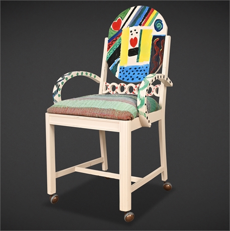 Postmodern Hand-Painted Armchair on Casters