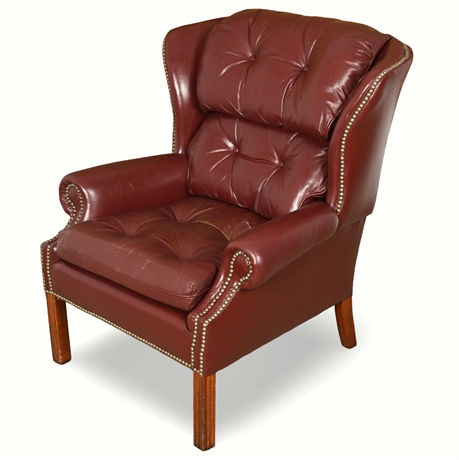 Classic Leather Inc. Burgundy Wingback Chair – Top Grain Leather, Nailhead Trim