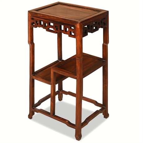 Chinese Rosewood 3-Tier Display Stand – Carved Apron, 30" Tall