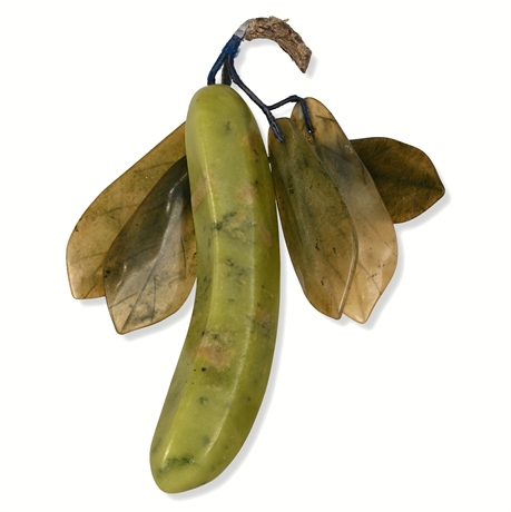Mid-Century Carved Jadeite Banana with Hardstone Leaves — 6.5", 10 oz
