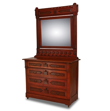 Early 20th Century Eastlake 4-Drawer Dresser with Mirror