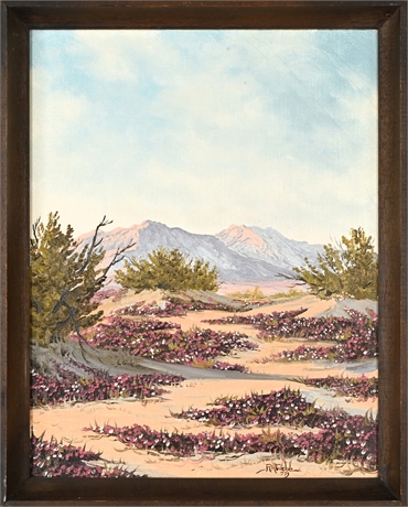 Rodney H. Webb 1977 Desert Bloom Landscape Oil Painting, Wood Frame