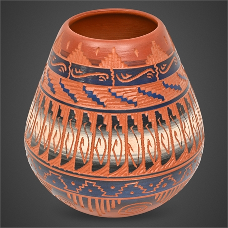 5” Marjorie Joe Navajo Etched Pottery Vase - Signed Kirtland NM