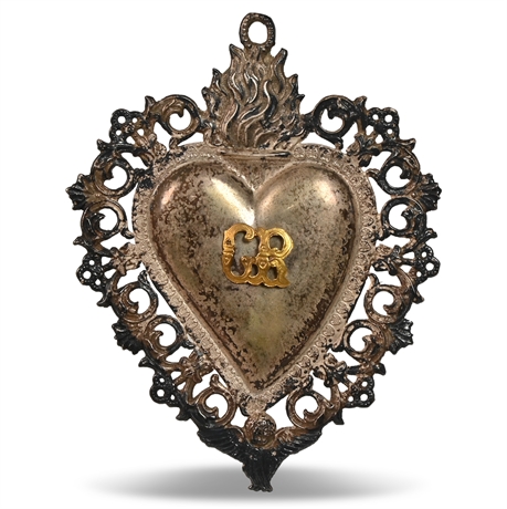 19th Century Ex-Voto Milagro Sacred Silver Heart