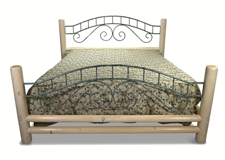 Custom Iron & Log King Bed