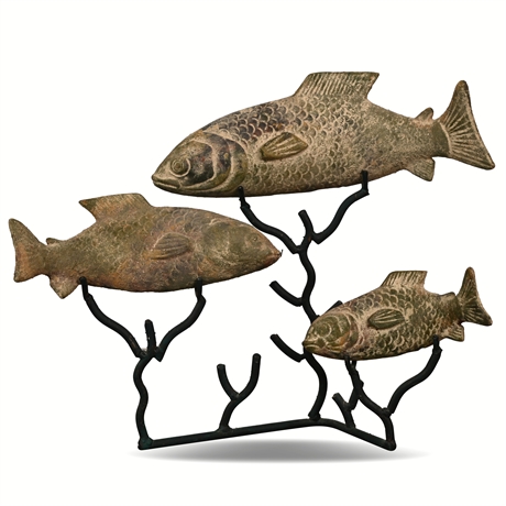 20" Ceramic Pottery Fish Statues Sculpture Floating Iron