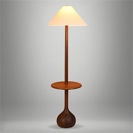 Danish Modern Solid Teak Teardrop Base Floor Lamp with Integrated Table 1960s